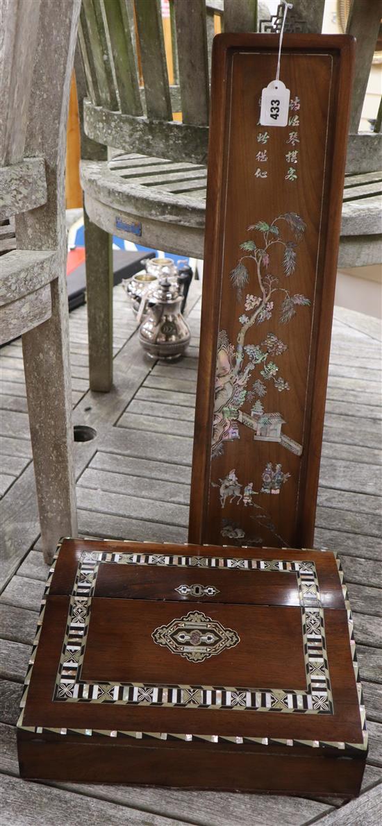 A Chinese mother of pearl panel French writing slope